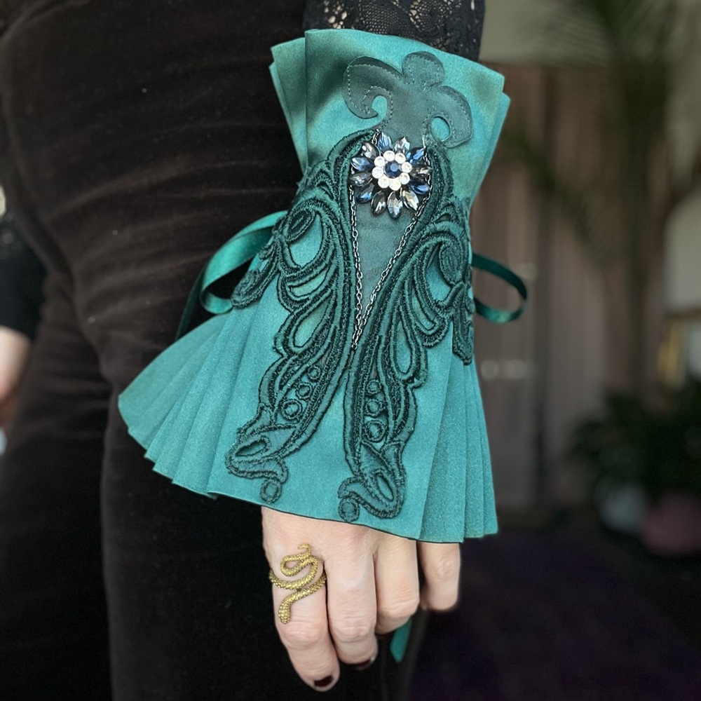 Victorian Gothic wrist cuff bracelet, MarinaAsta, Emerald green cuff